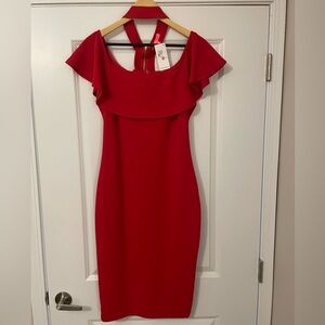 NWT Vici for Xtaren Elegant Red Off-Shoulder collar Midi Dress